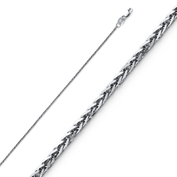 0.8mm Solid 14K White Gold Square Braided Spiga Wheat Chain Necklace 16-22in Slide 0