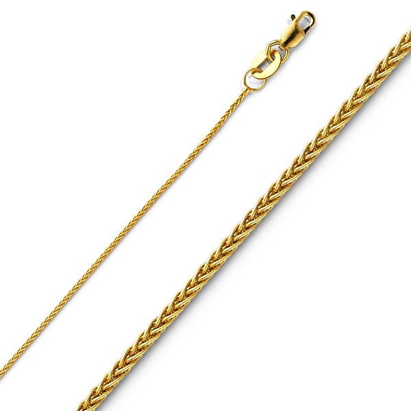 0.9mm Solid 14K Yellow Gold Round Braided Spiga Wheat Chain Necklace 16-22in Slide 0