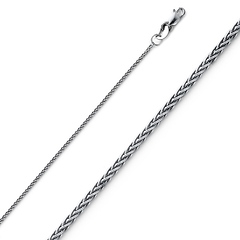 1.1mm Solid 14K White Gold Round Braided Spiga Wheat Chain Necklace 16-24in
