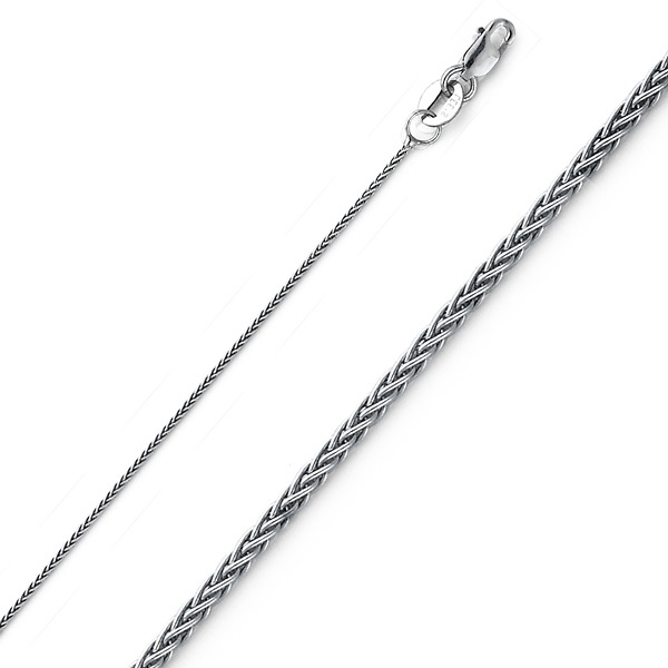 0.9mm 14K White Gold Solid Round Braided Spiga Wheat Chain Necklace 16-22in Slide 0