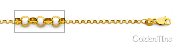 2.1mm 14K Yellow Gold Solid Classic Rolo Cable Chain Necklace 16-24in Slide 1
