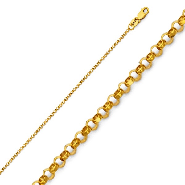 1.6mm 14K Yellow Gold Solid Diamond-Cut Angled Rolo Cable Chain Necklace 16-24in Slide 0