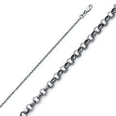 1.6mm 14K White Gold Solid Diamond-Cut Angled Rolo Cable Chain Necklace 16-24in