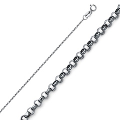 1.2mm 14K White Gold Solid Diamond-Cut Angled Rolo Cable Chain Necklace 16-22in