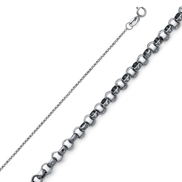 1.2mm 14K White Gold Solid Diamond-Cut Angled Rolo Cable Chain Necklace 16-22in Slide 0
