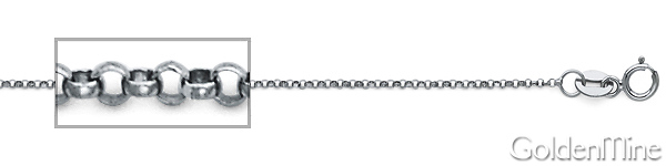 1.2mm 14K White Gold Solid Diamond-Cut Angled Rolo Cable Chain Necklace 16-22in Slide 1