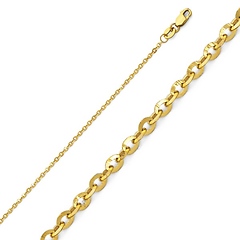 1.6mm 14K Yellow Gold Solid Diamond-Cut Beveled Cable Chain Necklace 16-22in