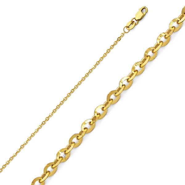 1.6mm 14K Yellow Gold Solid Diamond-Cut Beveled Cable Chain Necklace 16-22in Slide 0