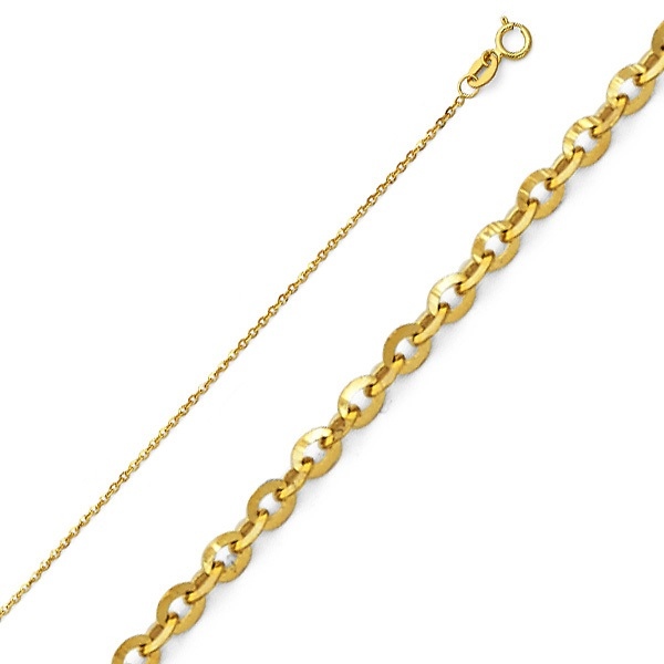 1.2mm 14K Yellow Gold Solid Diamond-Cut Beveled Cable Chain Necklace 16-22in Slide 0