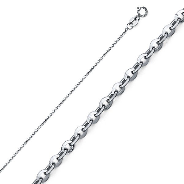 1.2mm 14K White Gold Solid Diamond-Cut Beveled Cable Chain Necklace 16-22in Slide 0
