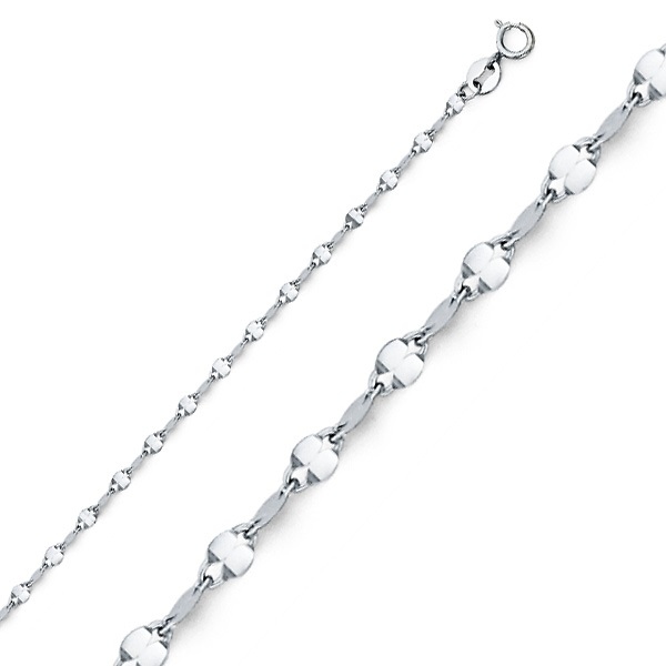 2mm Solid 14K White Gold Flat Mirror Link Chain Necklace 16-22in Slide 0