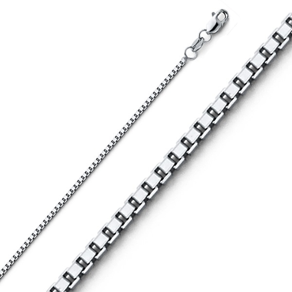 1mm 14K White Gold Solid Box Link Chain Necklace 16-24in Slide 0