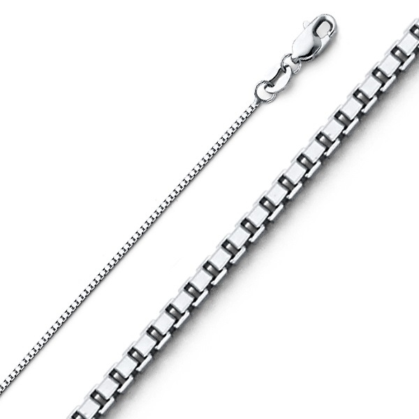 0.8mm 14K White Gold Solid Box Link Chain Necklace 16-24in Slide 0
