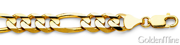 9mm 14K Yellow Gold Men's Solid Figaro Link Chain Necklace 22-26in Slide 1