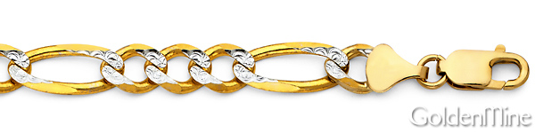 8.5mm 14K Two-Tone Gold Solid Men's Pave Figaro Link Chain Necklace 22-26in Slide 1