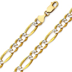 8.5mm 14K Two-Tone Gold Solid Men's Pave Figaro Link Chain Necklace 22-26in