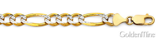 7mm 14K Two-Tone Gold Solid Men's Pave Figaro Link Chain Necklace 20-26in Slide 1