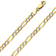 5mm 14K Two-Tone Gold Solid White Pave Figaro Chain Necklace 18-26in