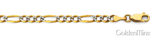 4mm 14K Two-Tone Gold Solid White Pave Figaro Link Chain Necklace 18-24in Slide 1