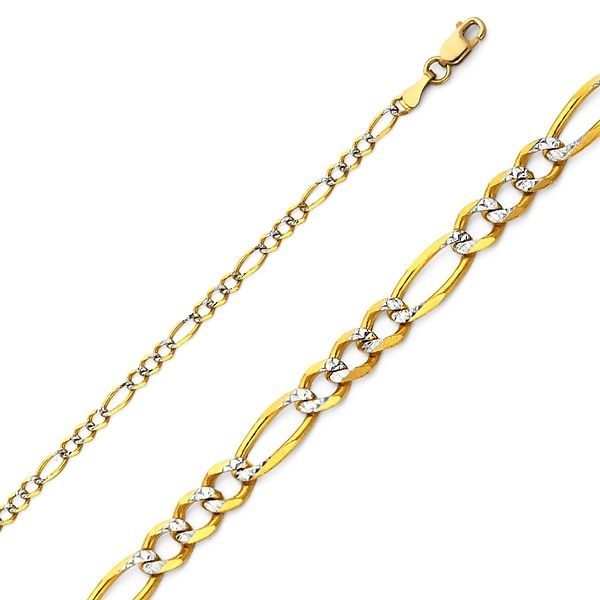 2.5mm 14K Two-Tone Gold Solid White Pave Figaro Link Chain Necklace 16-24in Slide 0