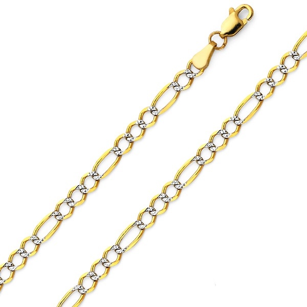 4mm 14K Two-Tone Gold Solid White Pave Open Figaro Chain Necklace 16-24in Slide 0