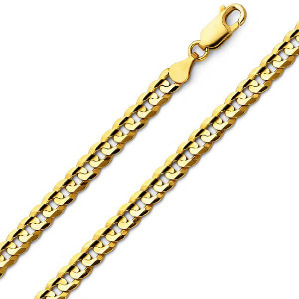 6mm 18K Yellow Gold Solid Men's Concave Curb Cuban Link Chain Necklace Slide 0