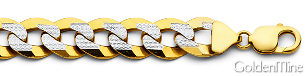 Men's 12.2mm 14K Two-Tone Gold Solid White Pave Curb Cuban Link Chain Necklace 22-26in Slide 1