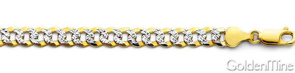 6mm 14K Two-Tone Gold Solid Men's White Pave Curb Cuban Link Chain Necklace 20-26in Slide 1