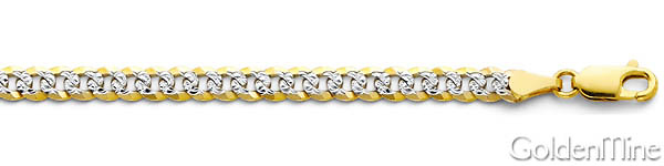 4mm 14K Two-Tone Gold Solid Men's White Pave Curb Cuban Link Chain Necklace 18-24in Slide 1