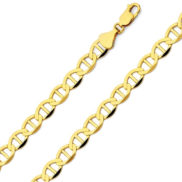 6.5mm 14K Yellow Gold Solid Men's Flat Mariner Chain Necklace 20-26in Slide 0