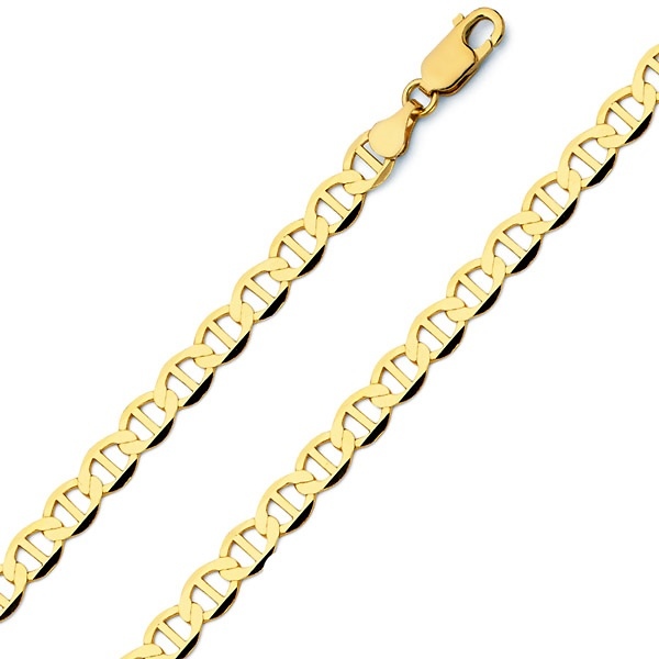 4.5mm 14K Yellow Gold Solid Men's Flat Mariner Chain Necklace Slide 0
