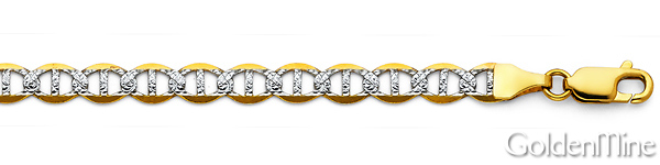 5.5mm 14K Two-Tone Gold Solid Men's White Pave Flat Mariner Chain Necklace 20-24in Slide 1