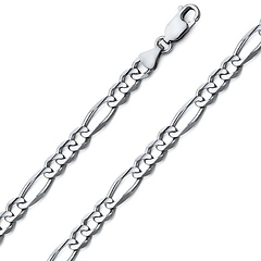 6mm 18K White Gold Solid Men's Figaro Link Chain Necklace 20-30in