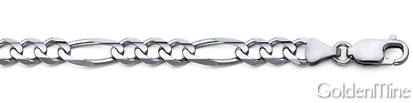 6mm 18K White Gold Solid Men's Figaro Link Chain Necklace 20-30in Slide 1