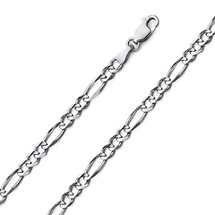 4mm 18K White Gold Solid Figaro Link Chain Necklace 16-30in