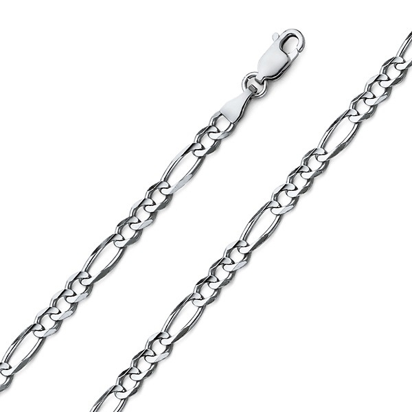 4mm 18K White Gold Solid Figaro Link Chain Necklace 16-30in Slide 0