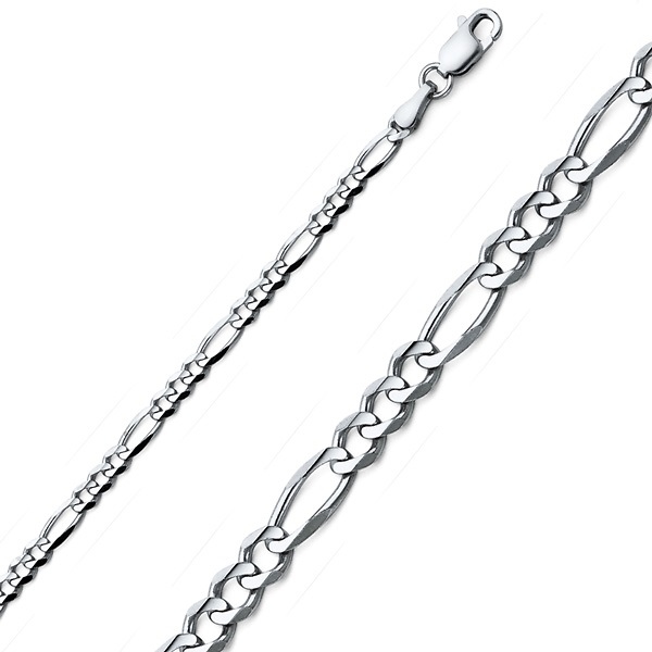3mm 14K White Gold Solid Figaro Link Chain Necklace 16-30in Slide 0
