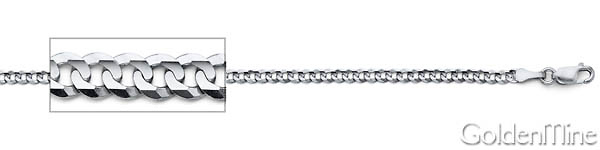 2.5mm 14K White Gold Solid Concave Curb Cuban Link Chain Necklace 16-30in Slide 1