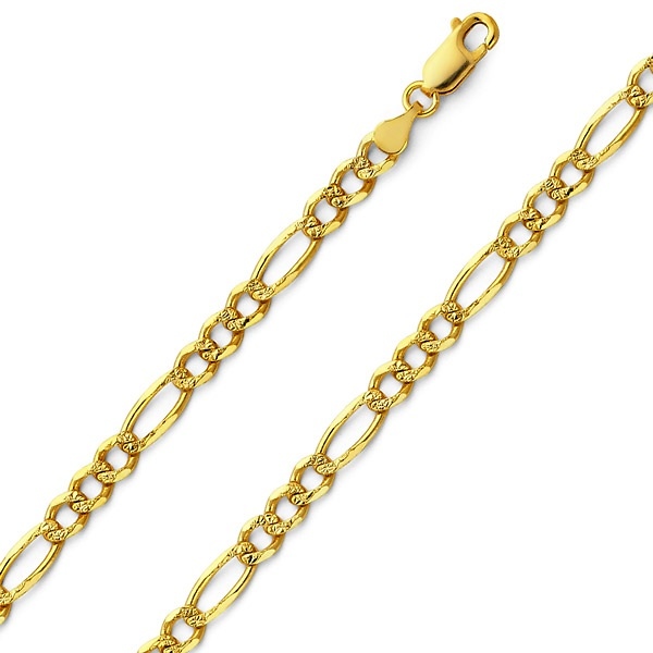4.5mm 14K Gold Yellow Solid Pave Figaro Link Chain Necklace 18-24in Slide 0