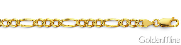 4mm 14K Yellow Gold Solid Pave Figaro Link Chain Necklace 18-24in Slide 1