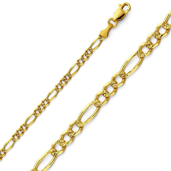 3mm 14K Yellow Gold Solid Pave Figaro Link Chain Necklace 16-24in Slide 0