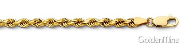 4mm 14K Yellow Gold Solid Men's Diamond-Cut Rope Chain Necklace - Heavy 20-30in Slide 1