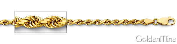 3mm 14K Yellow Gold Solid Diamond-Cut Rope Chain Necklace - Heavy 18-26in Slide 1