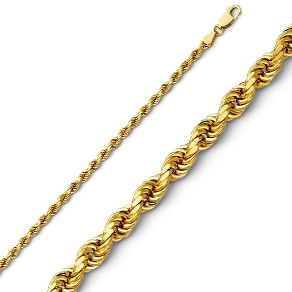 2mm 14K Yellow Gold Solid Diamond-Cut Rope Chain Necklace - Heavy 16-24in Slide 0