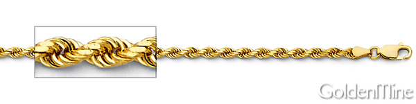 2mm 14K Yellow Gold Solid Diamond-Cut Rope Chain Necklace - Heavy 16-24in Slide 1