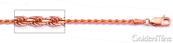 2mm 14K Rose Diamond-Cut Gold Solid Rope Chain Necklace 16-26in Slide 1