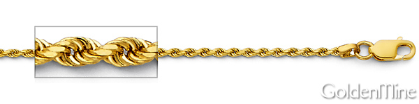 1.5mm 14K Yellow Gold Solid Diamond-Cut Rope Chain Necklace - Heavy 16-24in Slide 1