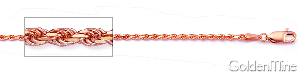 3mm 14K Rose Gold Solid Diamond-Cut Gold Rope Chain Necklace 20-26in Slide 1