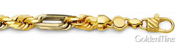 7.5mm 14K Yellow Gold Solid Men's Diamond-Cut Milano Rope Chain 24-26in Slide 1