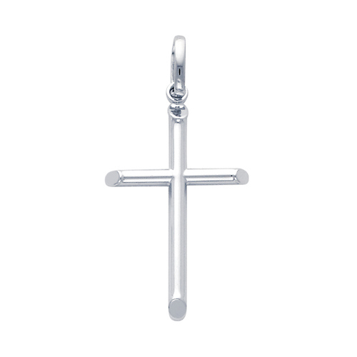 Small Rod Cross Pendant in 14K White Gold - Classic Slide 0